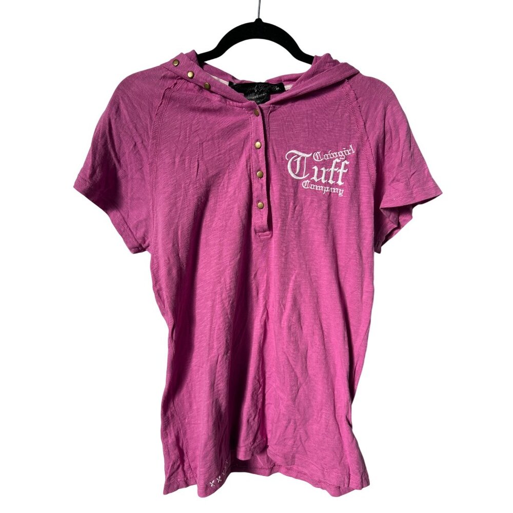 Cowgirl Tuff Co Embroidered Short Sleeve Hoodie Women XXL Pink White Western Y2K
